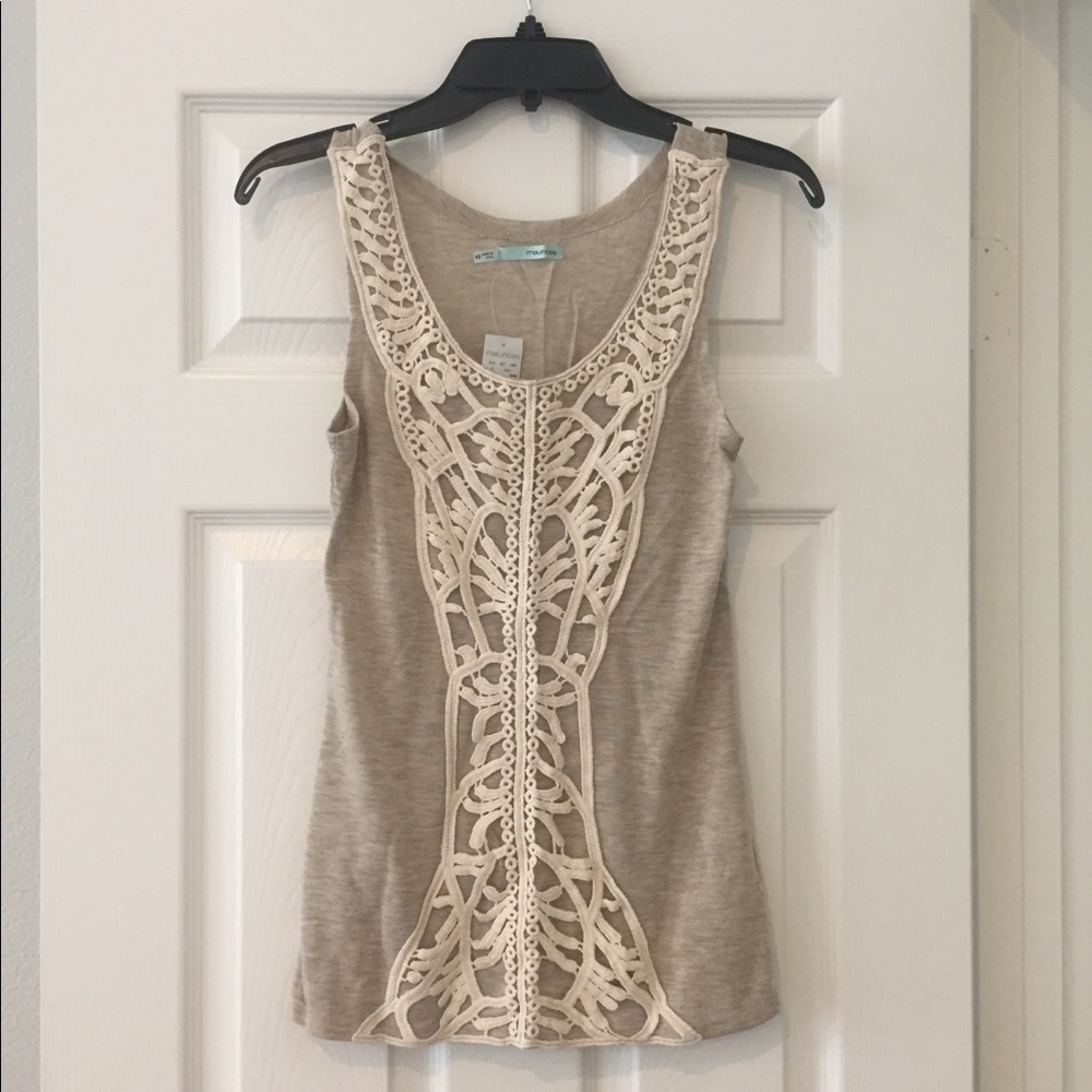 NWT Maurice’s Cream cream nude neutral boho crochet front shirt tank top small